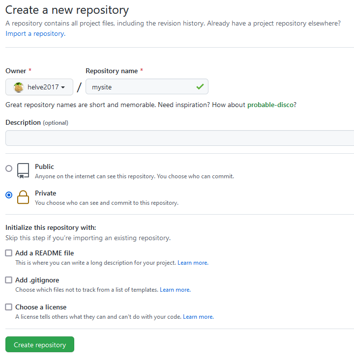 Create new repository on GitHub