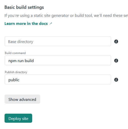 Build settings on Netlify